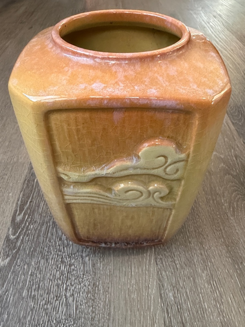 Vintage Roseville U.S.S. Yellow-Orange Ceramic Vase